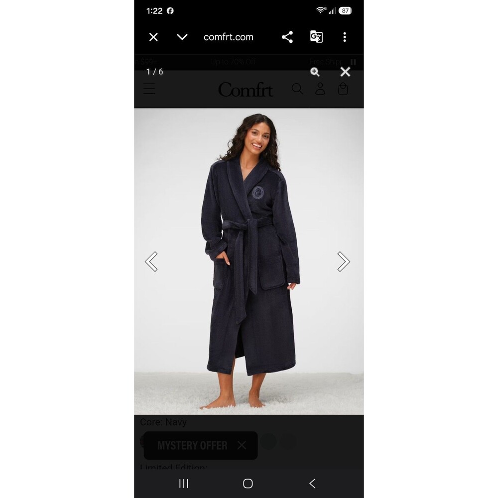 Comfrt Dreamday Plush Robe Navy XL/2XL Soft Cozy Unisex BathrobeNWT